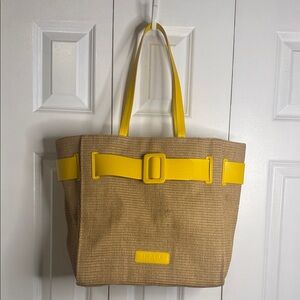 Yellow Trim Straw Tote Bag - Women's Summer Shoulder Bag